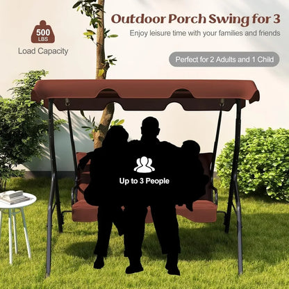 3 Person Porch Swing, with Removable Cushions and Powder Coated Steel Frame, with Canopy