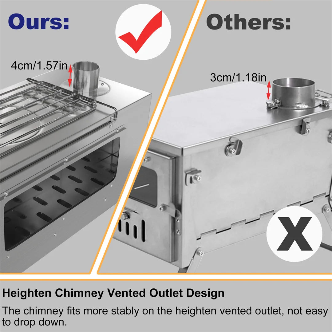 Hot Tent  Wood Burning Stove, Portable with 6 Stainless Chimney Pipes for Outdoor Heating & Cooking