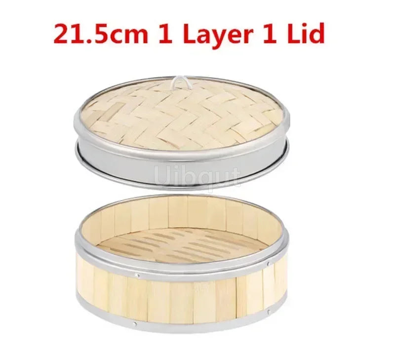 Bamboo Food Steamer basket with Stainless Steel Banding