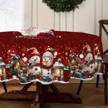 1pc Christmas Snowman Tablecloth with Snowflake & Snow Farm Design - Winter Themed Rectangular ' Table, Fabric Suitable for Indoor/Outdoor Holiday Dining, Farmhouse Decorations