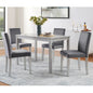 5-piece wooden dining table set with rectangular table and 4 cushioned chairs, decorated with crystal, silver gray