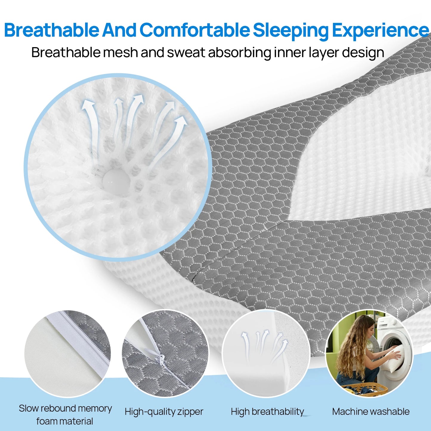 Cervical Neck Double Sided Pillow w/Memory Foam