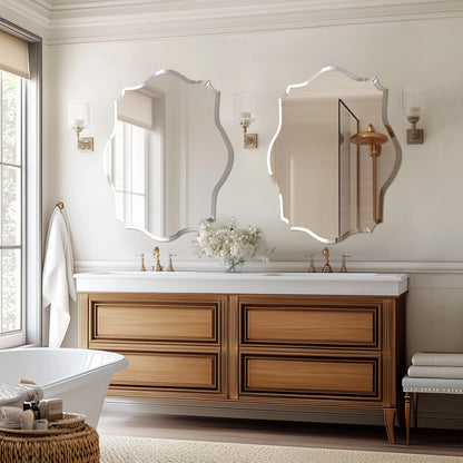 Wall Mirror, Scalloped Frameless Beveled Edge, Polished for Bathroom, Living Room, Vanity, Bedroom, Slive