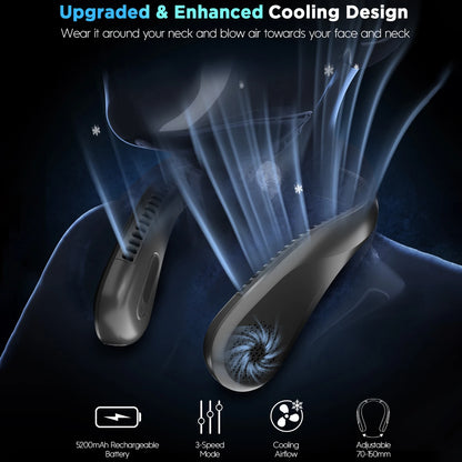 Portable Neck Fan, Rechargeable Bladeless and Wearable with 4 Speeds, 66 Vents