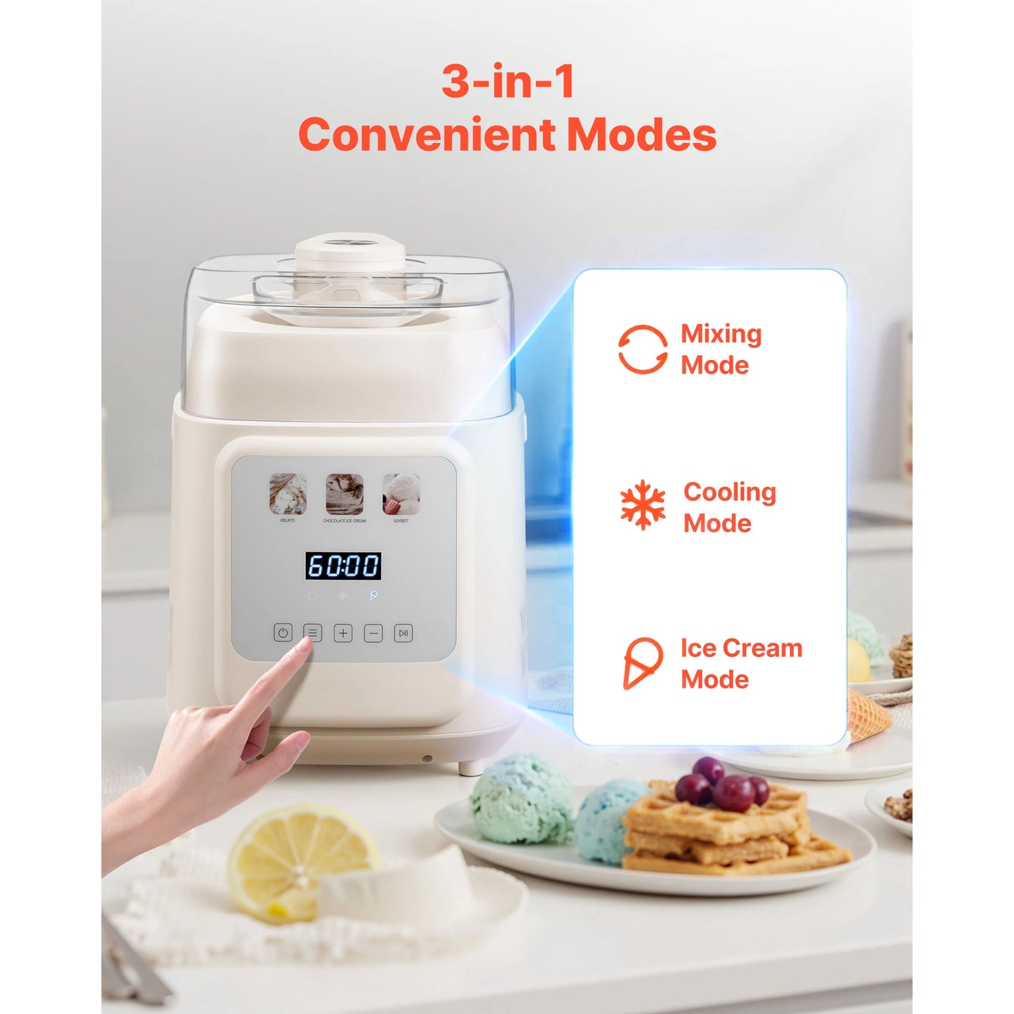 Upright Automatic Ice Cream Maker with Built-in Compressor, 1 Quart No Pre-freezing, Gelato,  Frozen Yogurt