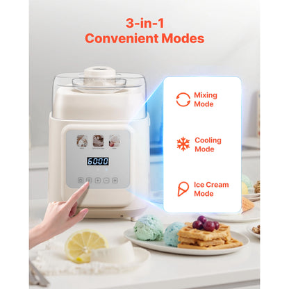 Upright Automatic Ice Cream Maker with Built-in Compressor, 1 Quart No Pre-freezing, Gelato,  Frozen Yogurt