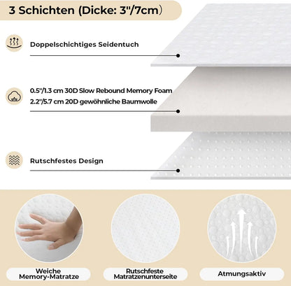 Folding Bed, 80x190cm with 7cm Thick Memory Foam Mattress, Portable