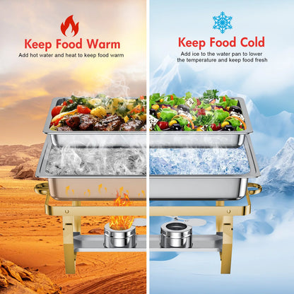 2/4Pack Chafing Dishes, Semi-Gold-Plated Stainless Steel 8QT-9QT Rectangular