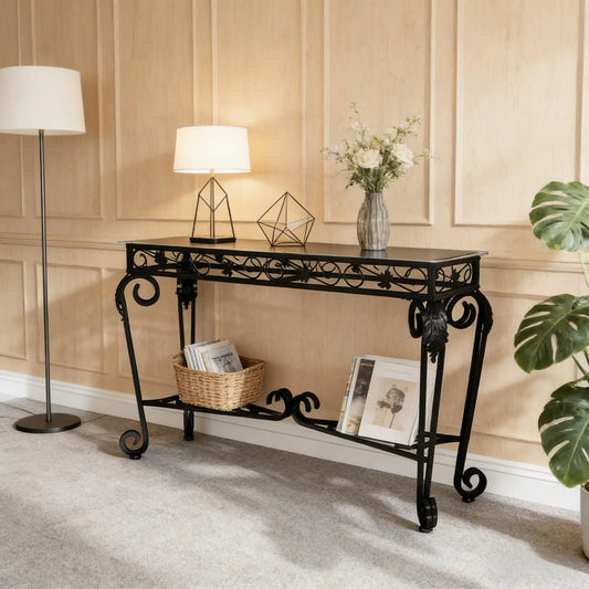 Modern Style Fancy Glass and Metal Table for Entrance, Console Tables for Entryway, Sturdy Hallway Table with Storage