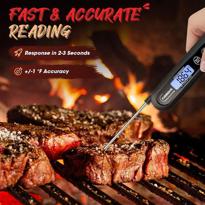 Digital Meat Thermometer, 3S Read Food Thermometer with Backlight & Magnet, Foldable Temperature Probe