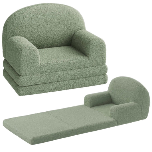 2 In 1 Kids Armchair And Folding Foam Bed, Soft Sherpa Fabric, Ideal For Playroom, Kids' Bedroom
