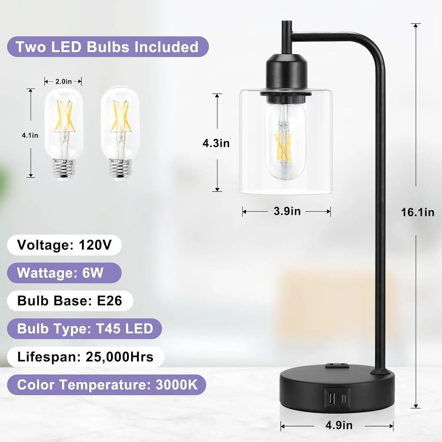 Touch Table Lamps Set of 2 - 3-Way Dimmable with USB C+A Ports and Outlet