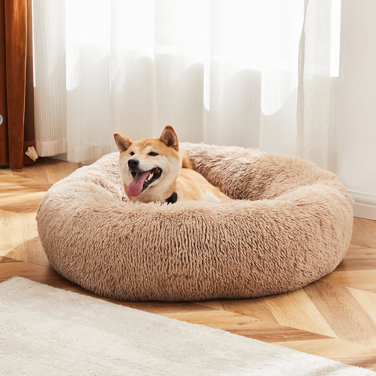 Calming Dog Bed for Medium to Large Dogs, Washable Anti-Slip Round