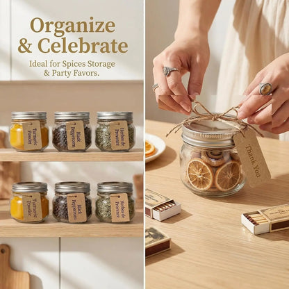 12-Pack 8 oz Mason Jars with Airtight Lids, Labels & Twine