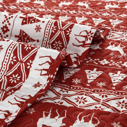 3PCS Christmas Quilt Set King/Queen Size Quilt Set, Winter Blanket, Soft Warm Snowflake Fleece