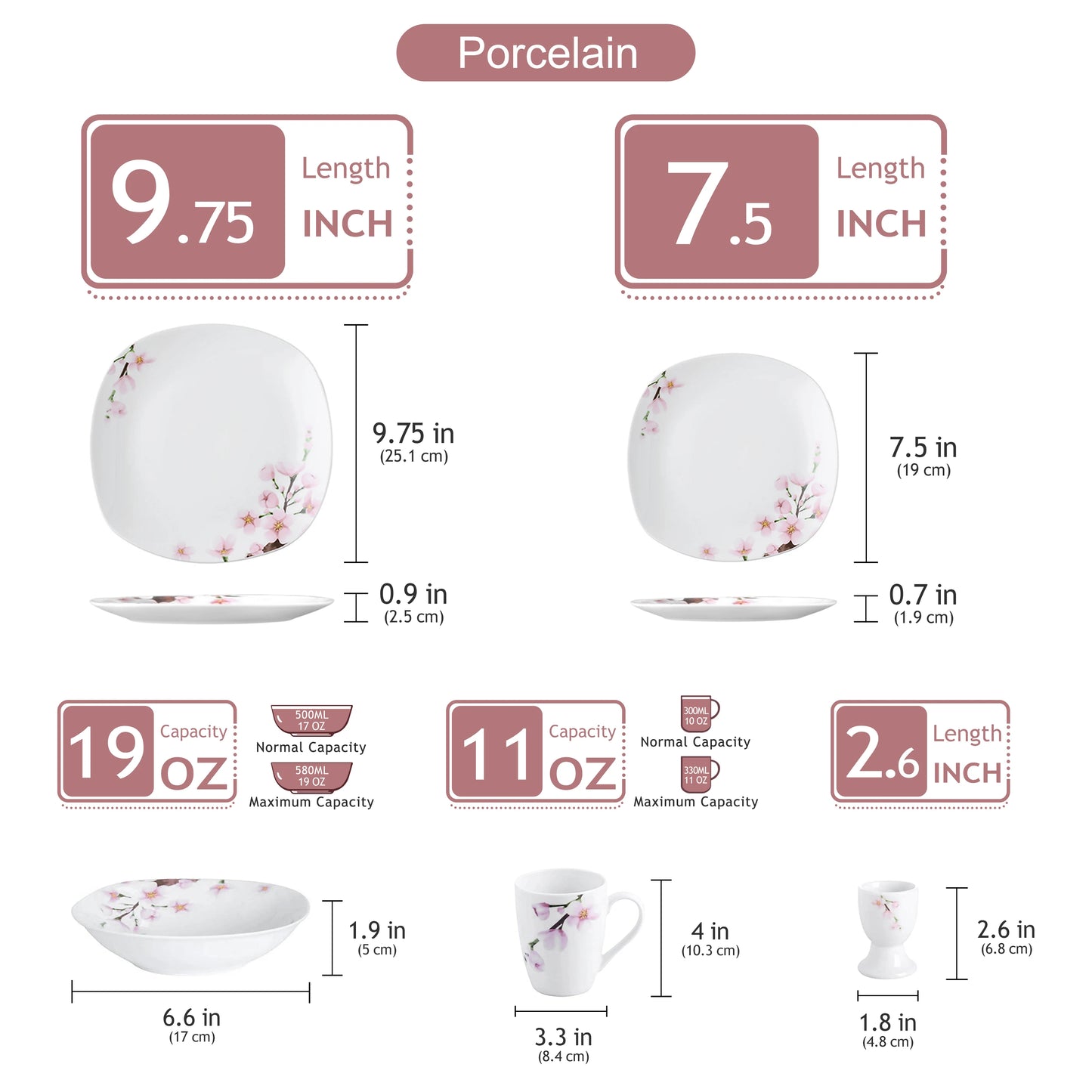 30/24/20 Pcs Porcelain Dinnerware Set, Pink Floral