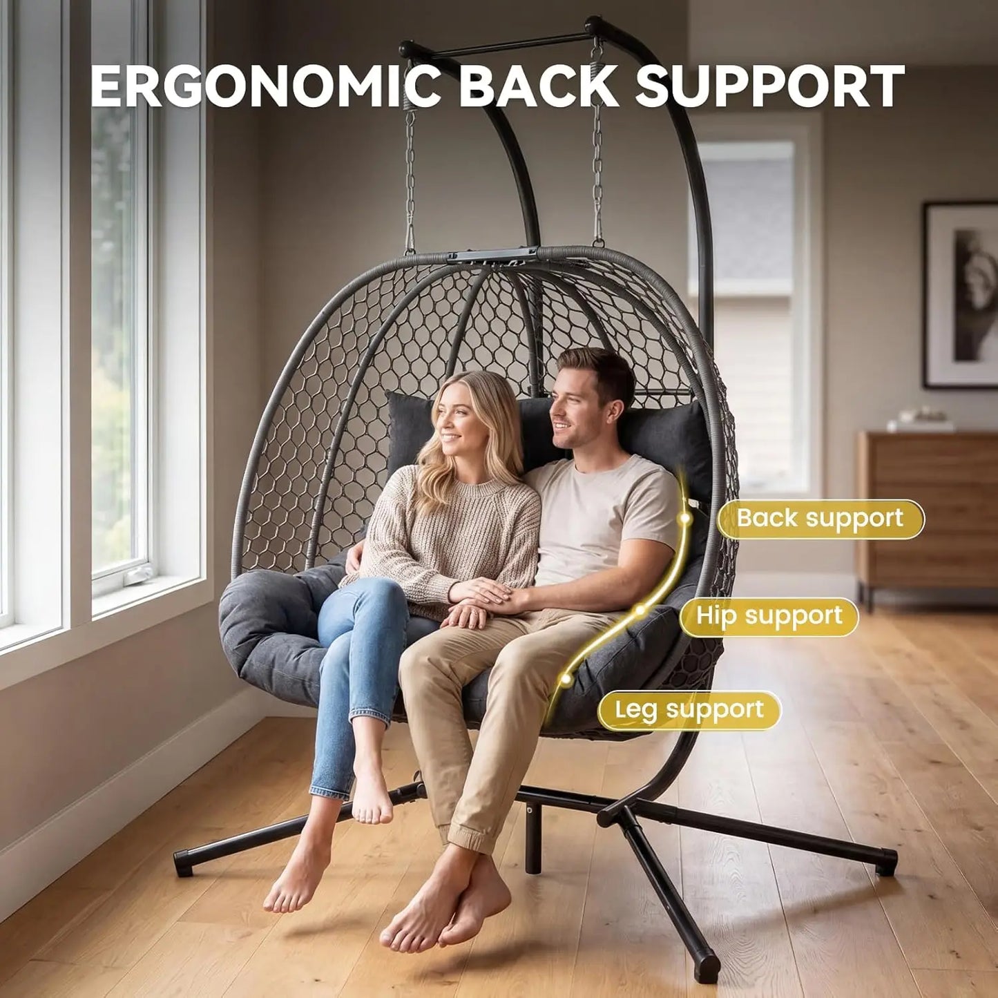 Double Outdoor Egg Swing Chair with Stand