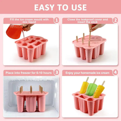 9 Cavity Silicone Ice Pop Molds, Easy-Release, BPA-Free with 50 PCS Sticks