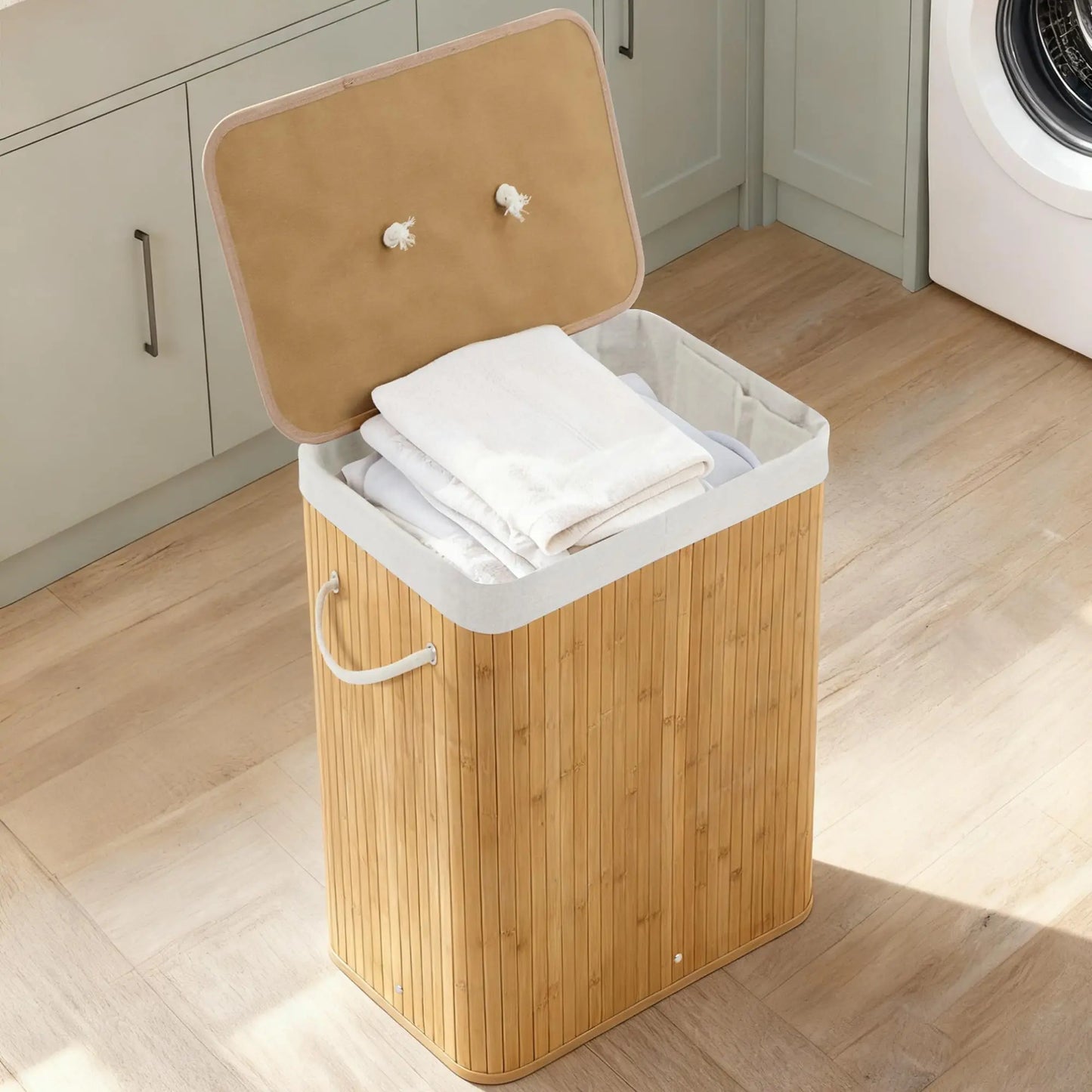 Bamboo Laundry Hamper, Large 106L with Removable 4-Section Liner, Foldable