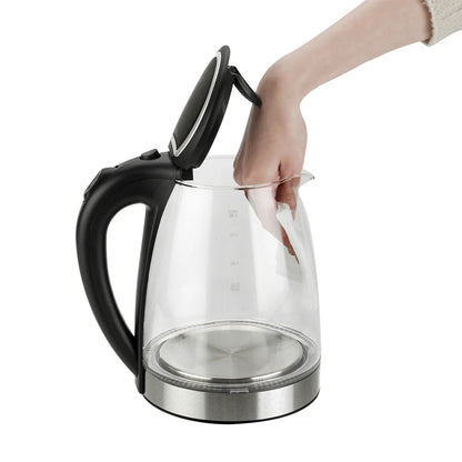 110V 1200W 1.8L Electric Glass Kettle, US Plug, Borosilicate Glass, Blue LED Auto Shut Off 360 Rotation Base