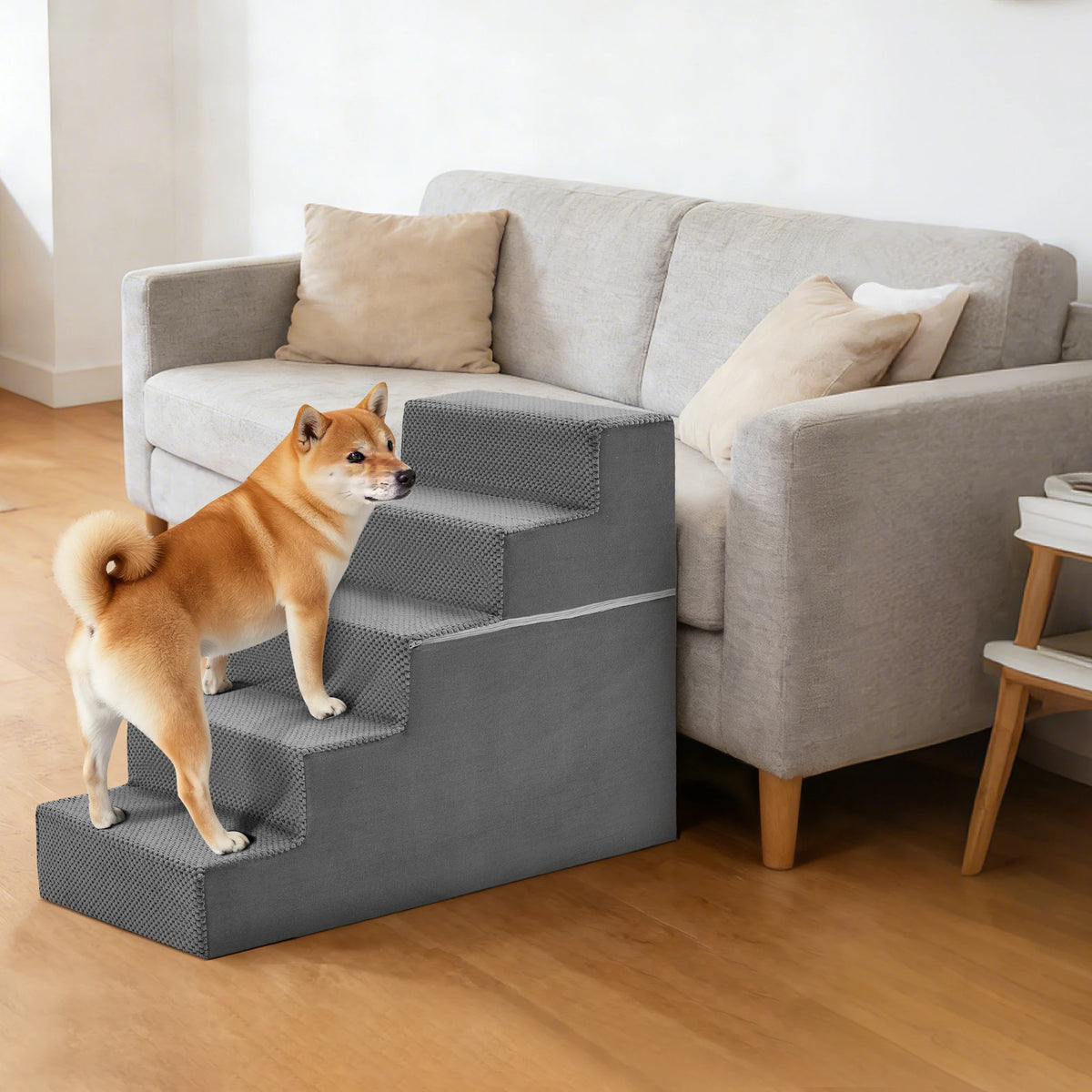 3-5 Step Right Angled Foam Dog Stairs Ramp for Small Dogs, Indoor Non-Slip Pet Ladder