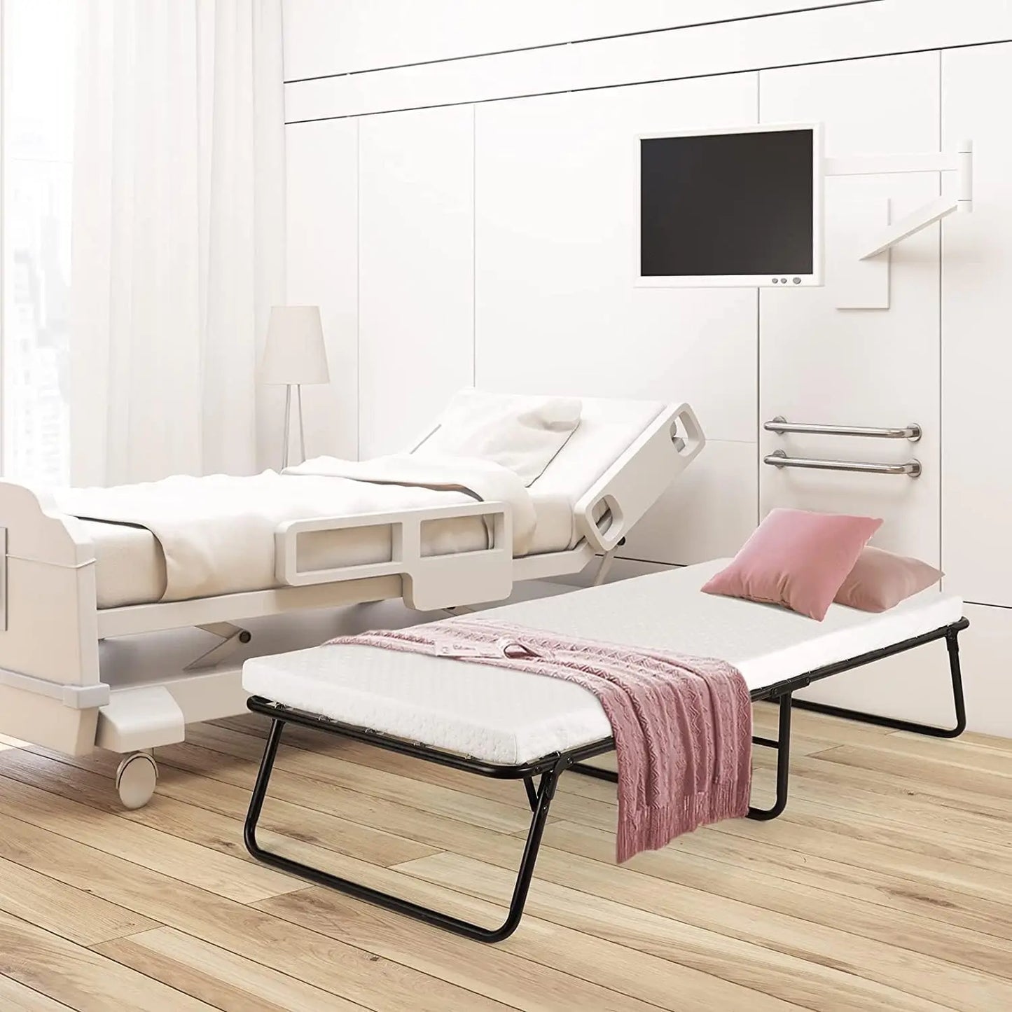 Folding Bed, 80x190cm with 7cm Thick Memory Foam Mattress, Portable
