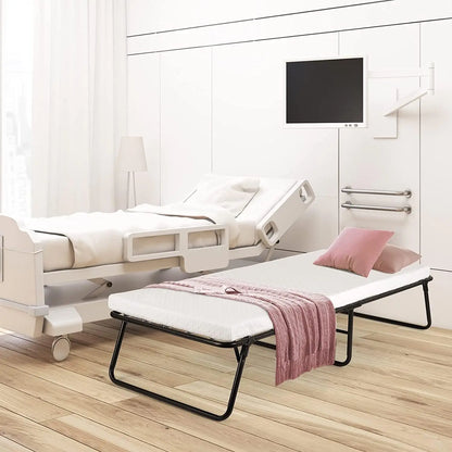 Folding Bed, 80x190cm with 7cm Thick Memory Foam Mattress, Portable