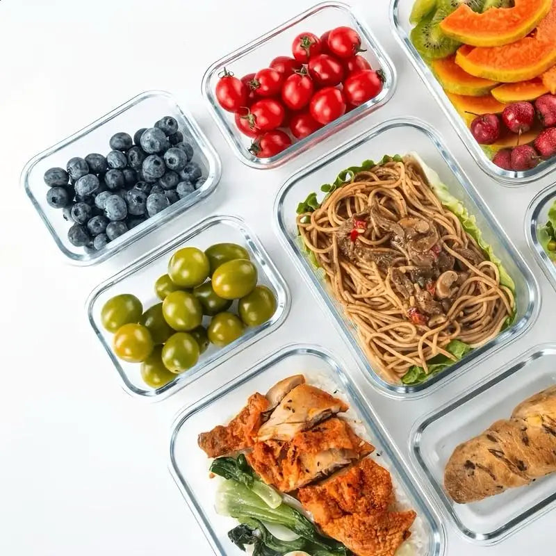 16Pcs Airtight Glass Food Storage Containers Set (8 Bowls & 8 Lids) Leakproof Meal Prep, Microwave Oven Safe, Kitchen Accessories Refrigerator Organizer for Salad Bento