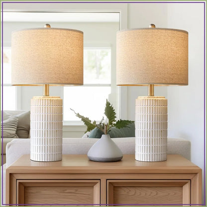 Modern Ceramic Table Lamp Set of 2, Beige White
