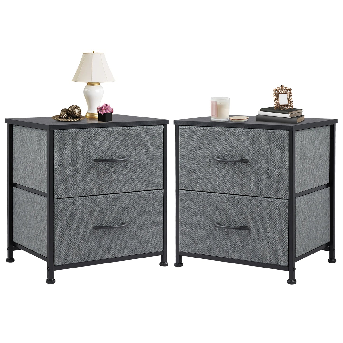 Nightstand, Table Storage For Bedroom 2 Fabric Drawers