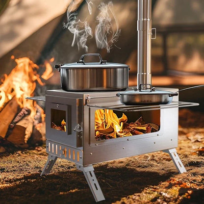 Hot Tent  Wood Burning Stove, Portable with 6 Stainless Chimney Pipes for Outdoor Heating & Cooking