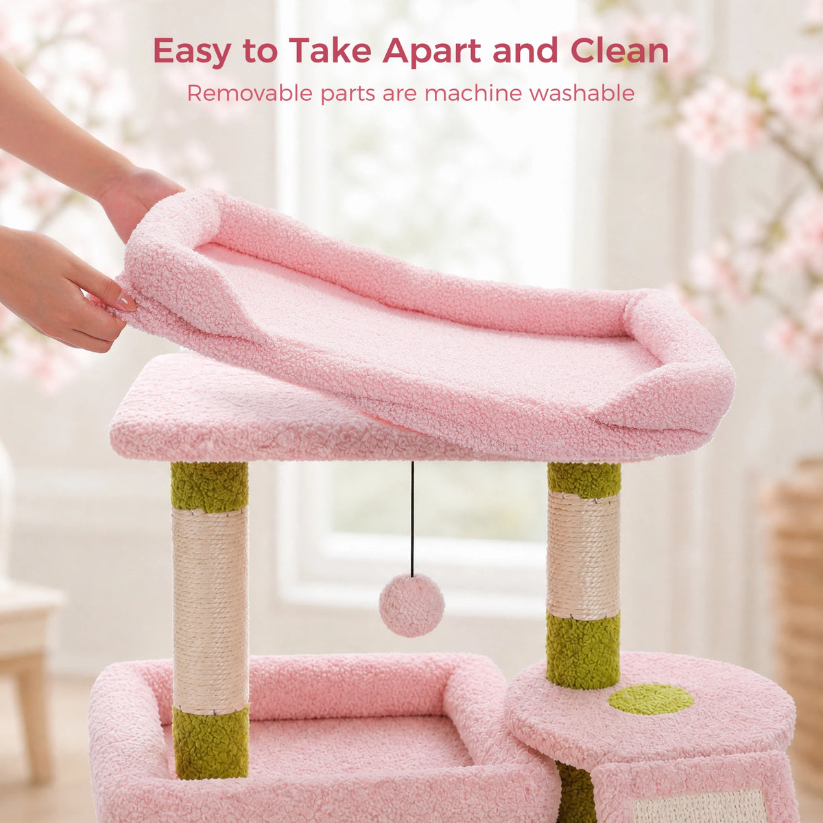 Small Cat Tree for Indoor Cat, Tower with Sisal Scratching Post and Pad, Wide Top Perch