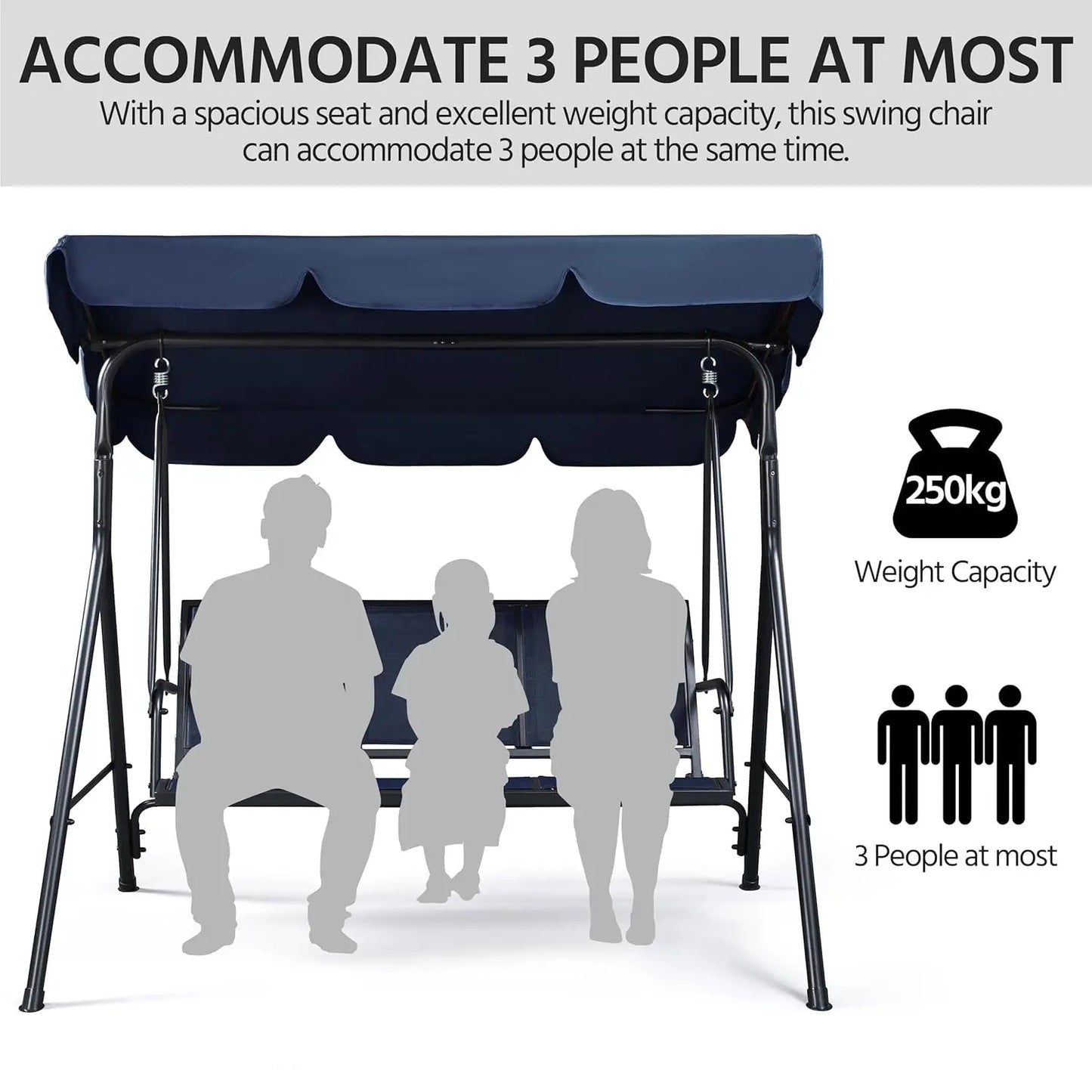 Outdoor 3-Seat Porch Swing for Adults, & Adjustable Canopy