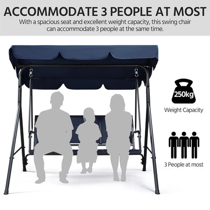 Outdoor 3-Seat Porch Swing for Adults, & Adjustable Canopy