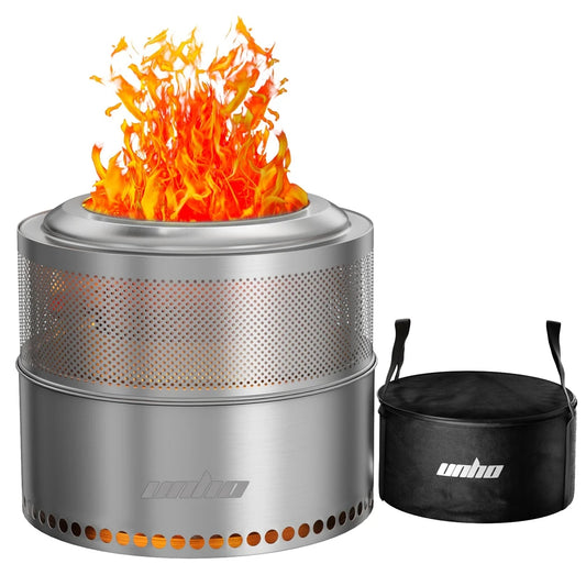 19 Inch Smokeless Fire Pit for Outdoor Wood Burning,  Portable 304, Perforated  Fireplace