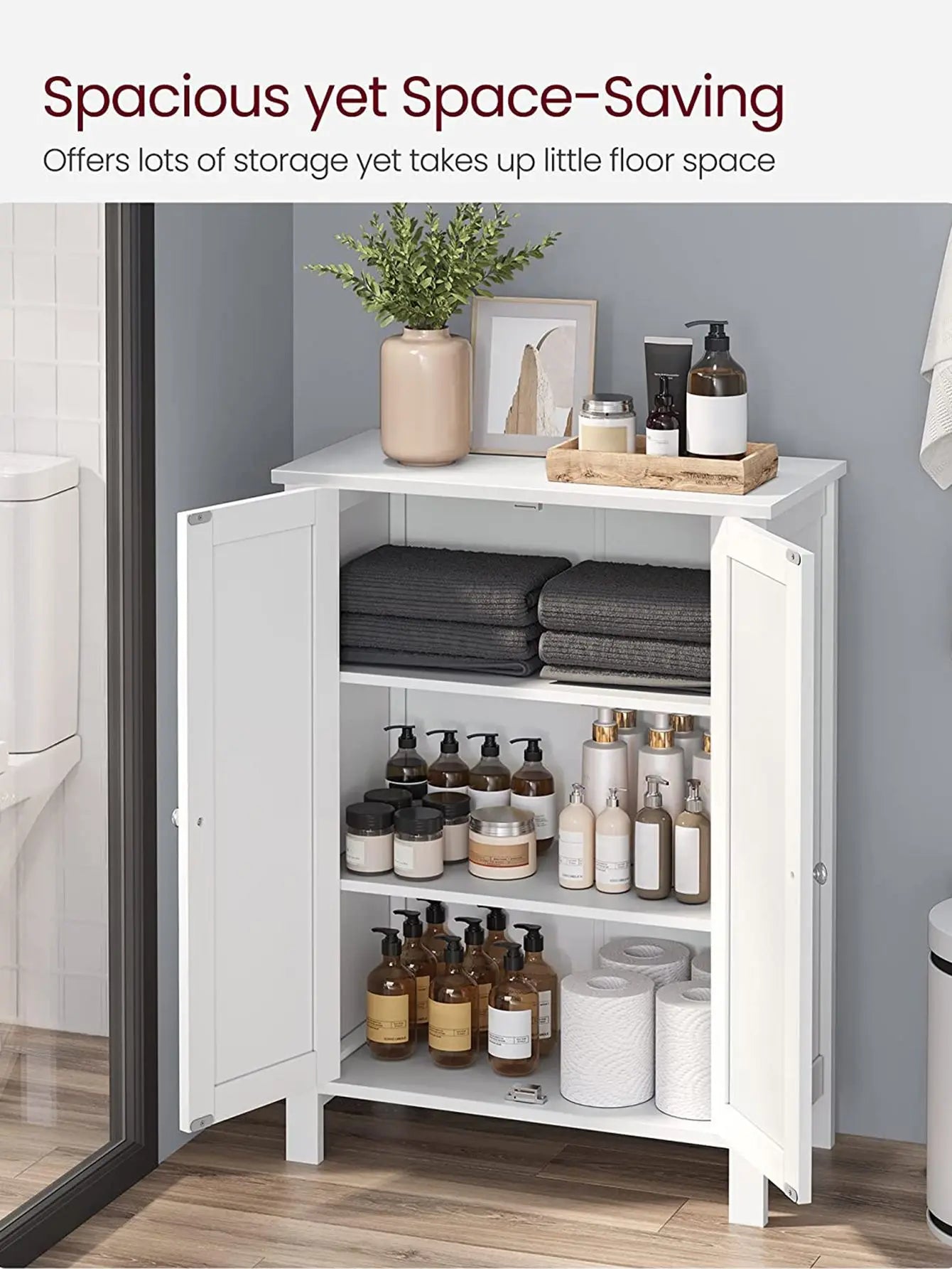 Bathroom Floor Storage Cabinet, With 2 Adjustable Shelves, 11.8 X 2