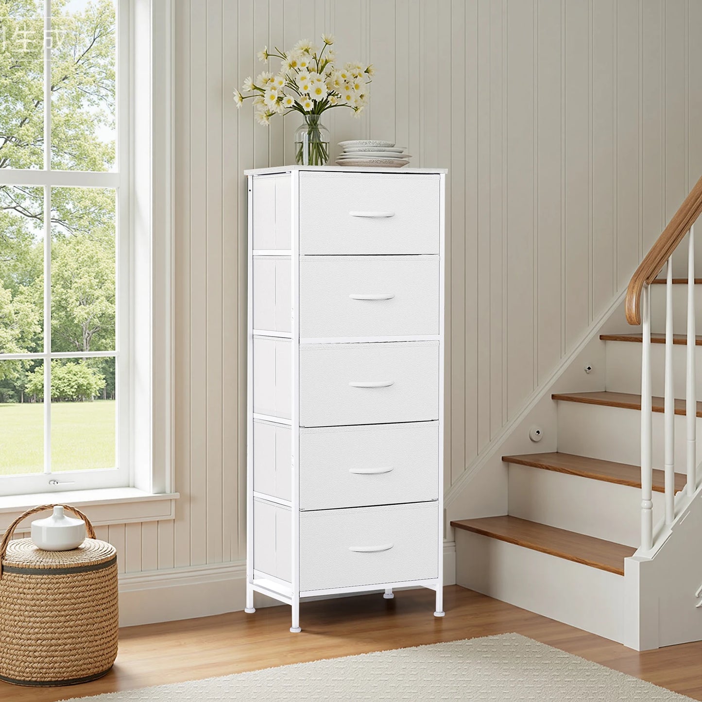 48IN Dresser With 5 Fabric Drawers, Steel Frame