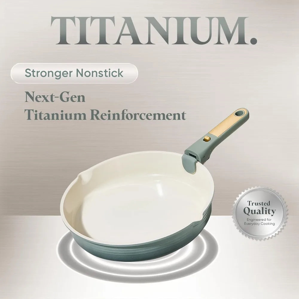 20Pcs Titanium Cookware Set, Non Stick with Detachable Handle
