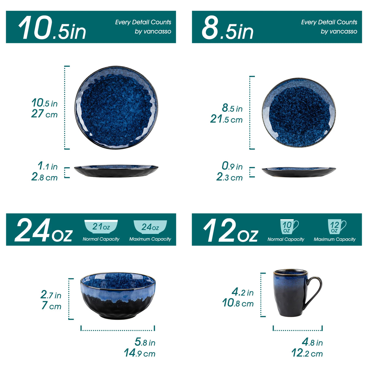 16/32-Piece Starry Blue Dinner Set, Kiln Glaze Tableware Dinner Set with Dinner Plate, Dessert Plate, Bowl