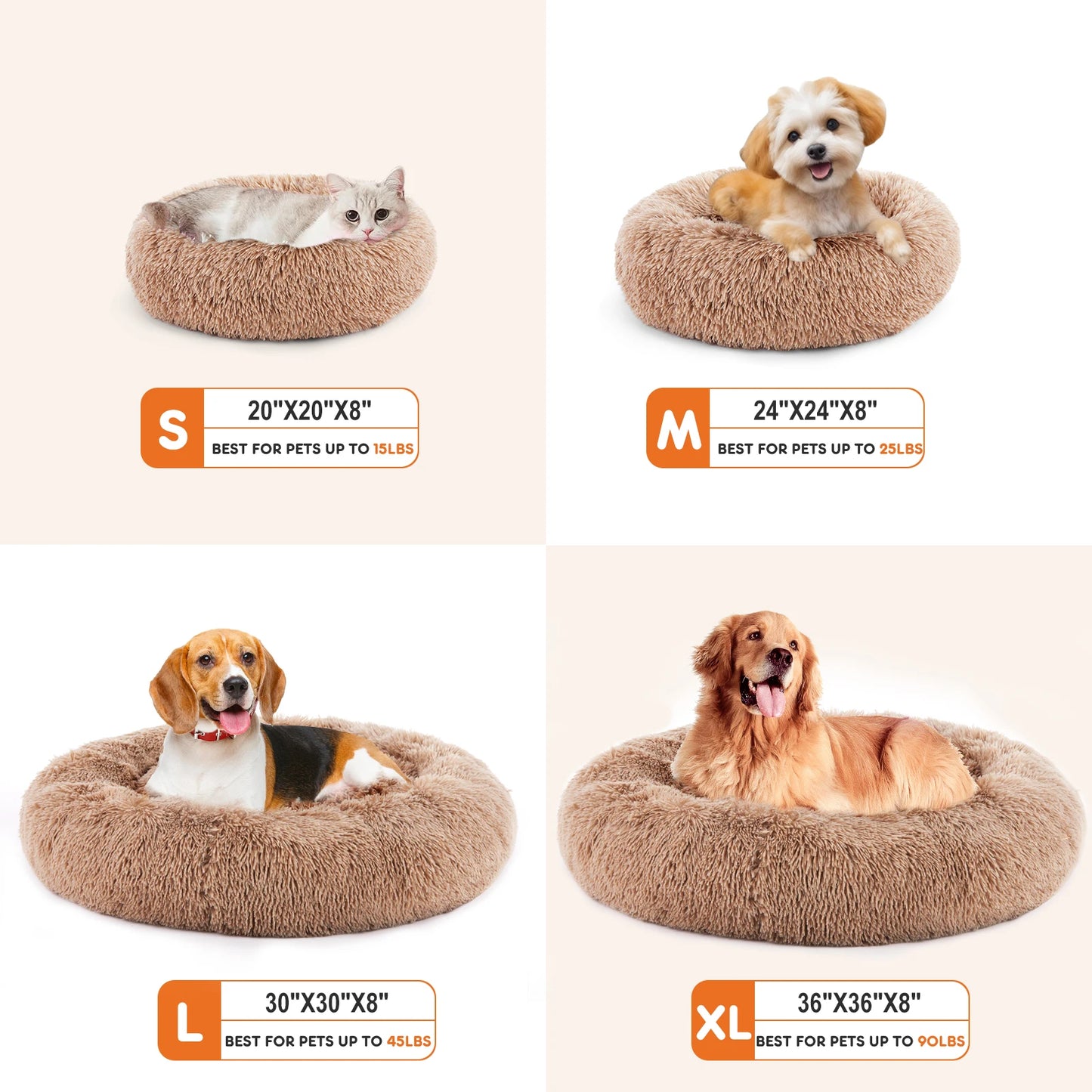 Calming Dog Bed for Medium to Large Dogs, Washable Anti-Slip Round