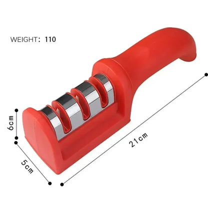 3-Segment Knife Sharpener for Kitchen, Stainless Steel Three-Purpose Sharpening Stone