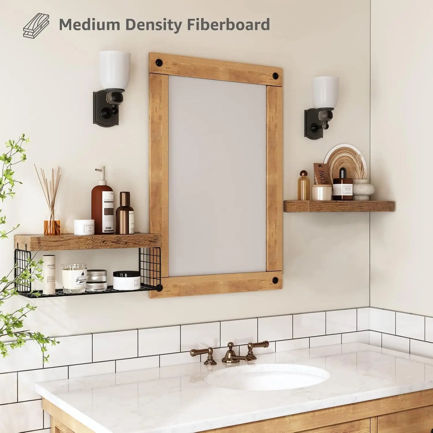 Farmhouse Bathroom Shelves Over Toilet, Set of 2, 16 inch, Rustic Brown, Wall Mounted Floating Shelf for Storage