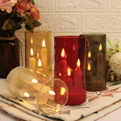 Flameless  Acrylic Short 3 in 1 Taper Candles, Warm Light Flickering Flameless Pillar, LED Electronic Tealight Battery Operated Decor