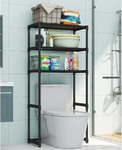3 Tier Over the Toilet Shelf, Freestanding Bathroom Shelves | Over Toilet Bathroom Organizer Storage Rack, Space Saver Freestanding Shelf for Restroom Laundry Balcony Room, Black