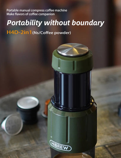 2 in 1 Portable Coffee Machine, Hot/Cold Water Manual Espresso Maker For Capsule & Ground