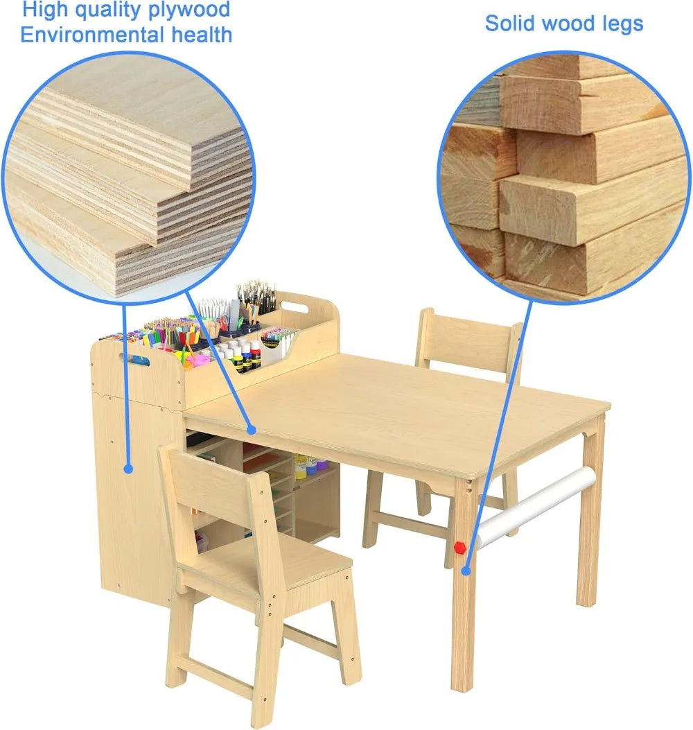 Kids Art Table and Chairs Set with Craft Desk with Large Storage and Art Supply Organizer for Children Ages 8-12