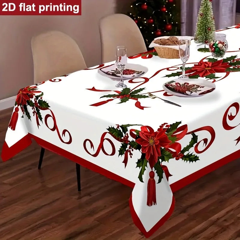1pc Rectangular Christmas Tablecloth/Red White Green Holiday Table Cover/Suitable for Dining Table/New Year Party Decoration/Machine Washable/Essential for Home Entertainment Occasions