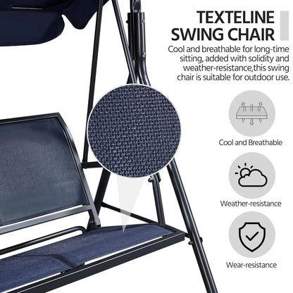 Outdoor 3-Seat Porch Swing for Adults, & Adjustable Canopy