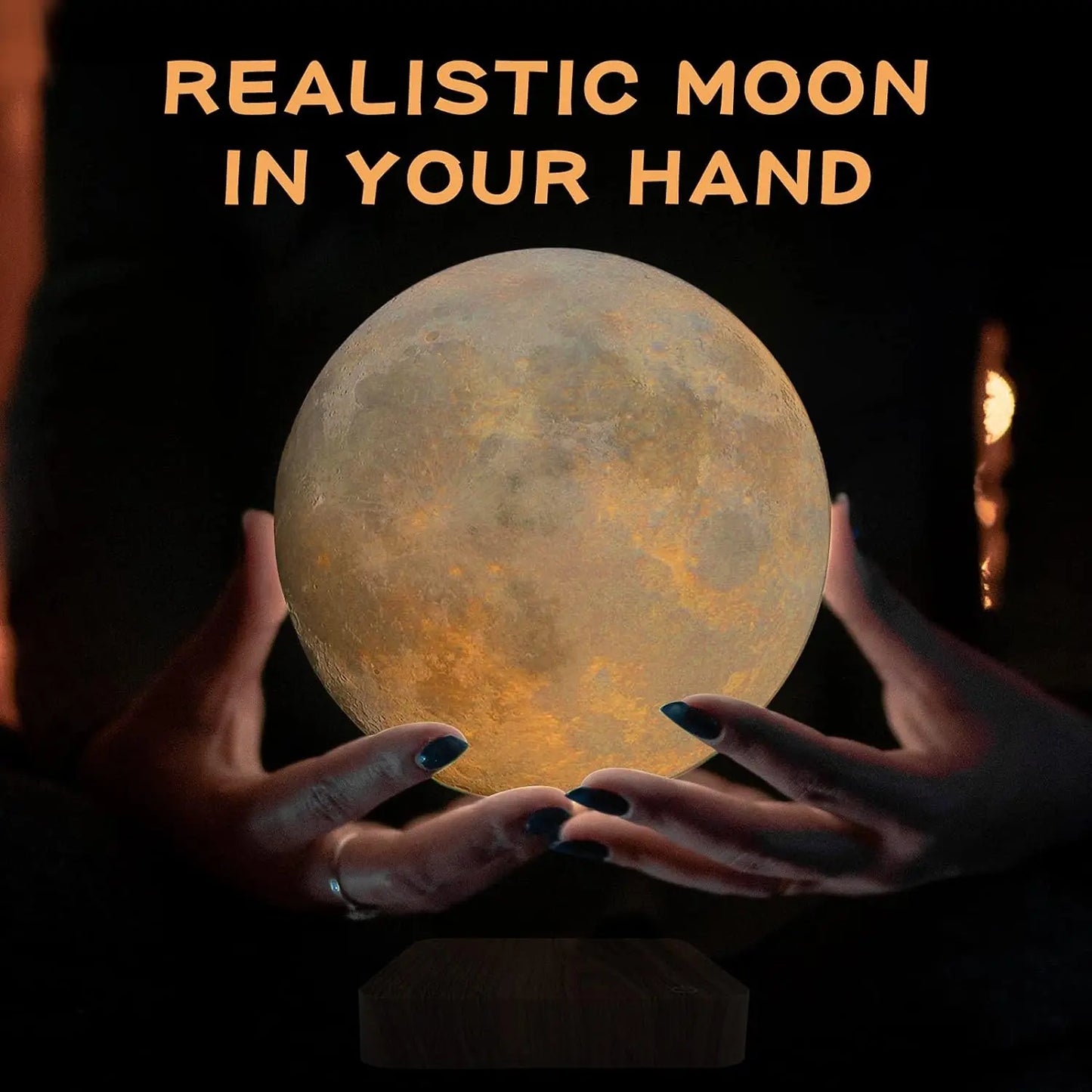 Magnetic Floating Rotating Moon Lamp with Wooden Base, 3 Color Temperature LED Night Lights