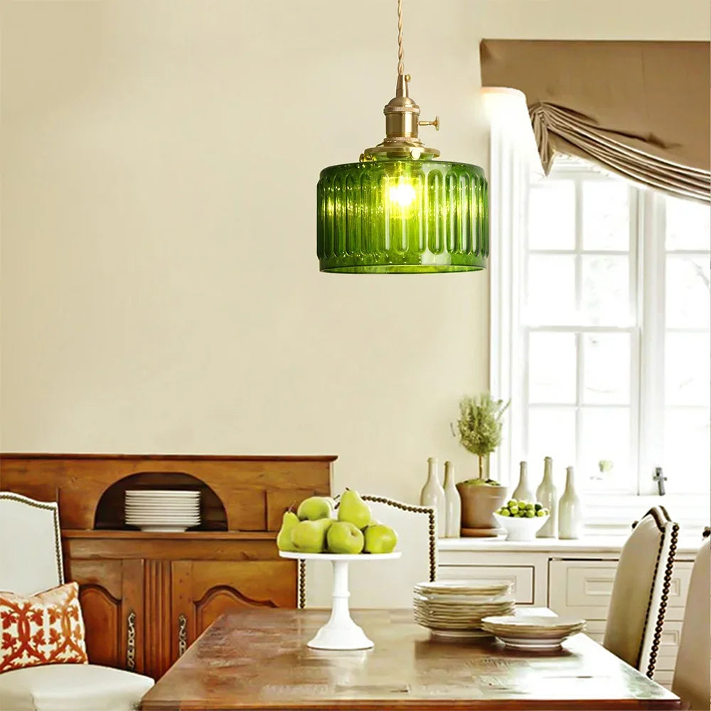 Led Crystal Pendant Light, Green Chandelier Modern Hanging Ceiling Lamp, Retro Home Decor